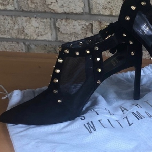 Stuart Weitzman “New”Black Booties With Gold Studs